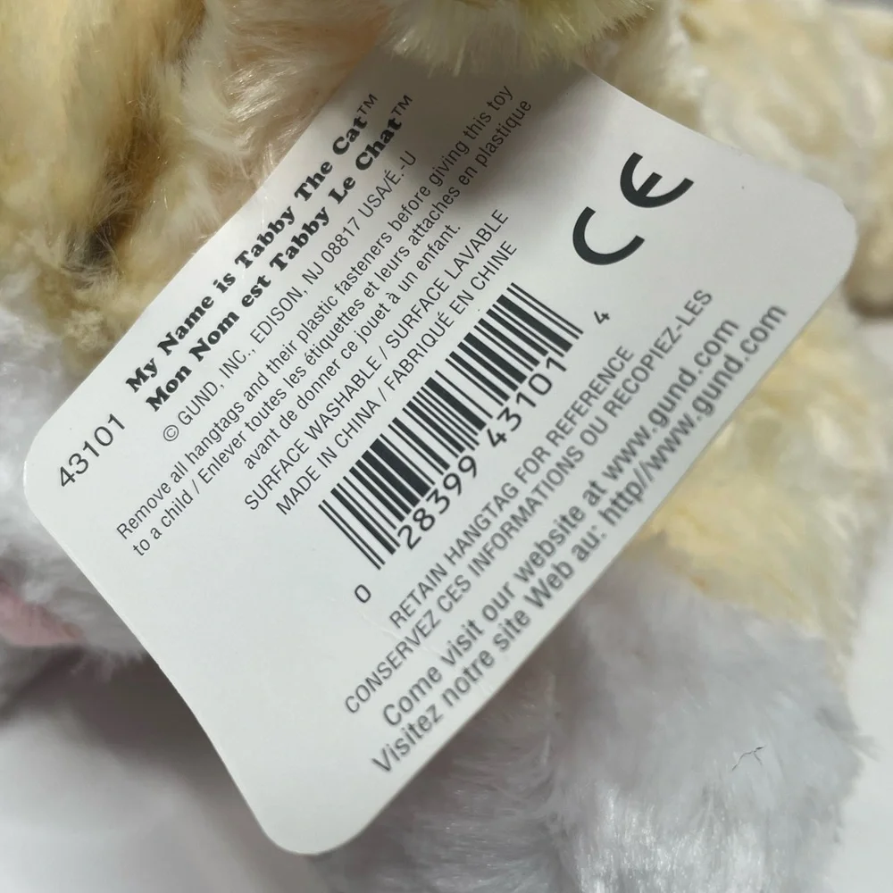 Gund Tabby The Cat Floppy Plush 16” NWT Rare Cream Fur Stuffed Animal Rare Lovey